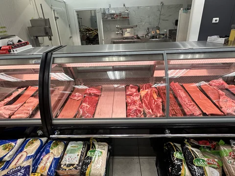 Fresh meat on display at the store counter
